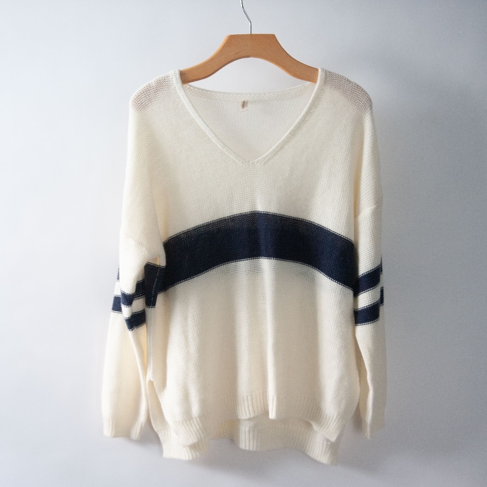 Wishlist Striped V-Neck Knit Sweater